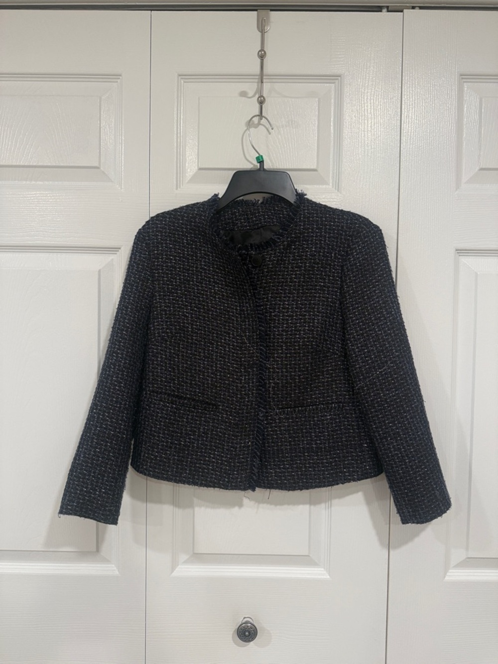 Banana Republic Black Textured Tweed Cropped Jacket